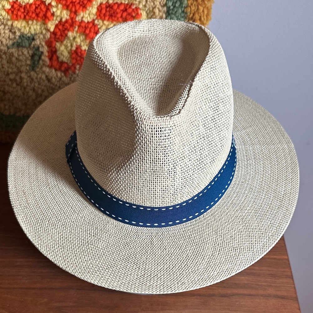 Stylish Beige Fedora with Blue Band From Airelles Luxury Hotel Chain